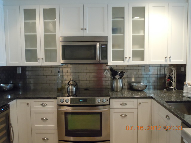 Metal Backsplash Kitchen
 White with Metal backsplash Traditional Kitchen new