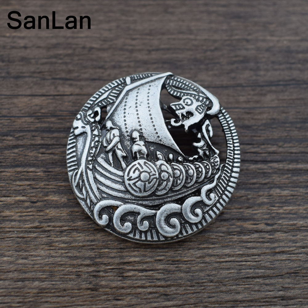 Metal Brooches
sanlan celtic viking ship brooch pin vintage metal