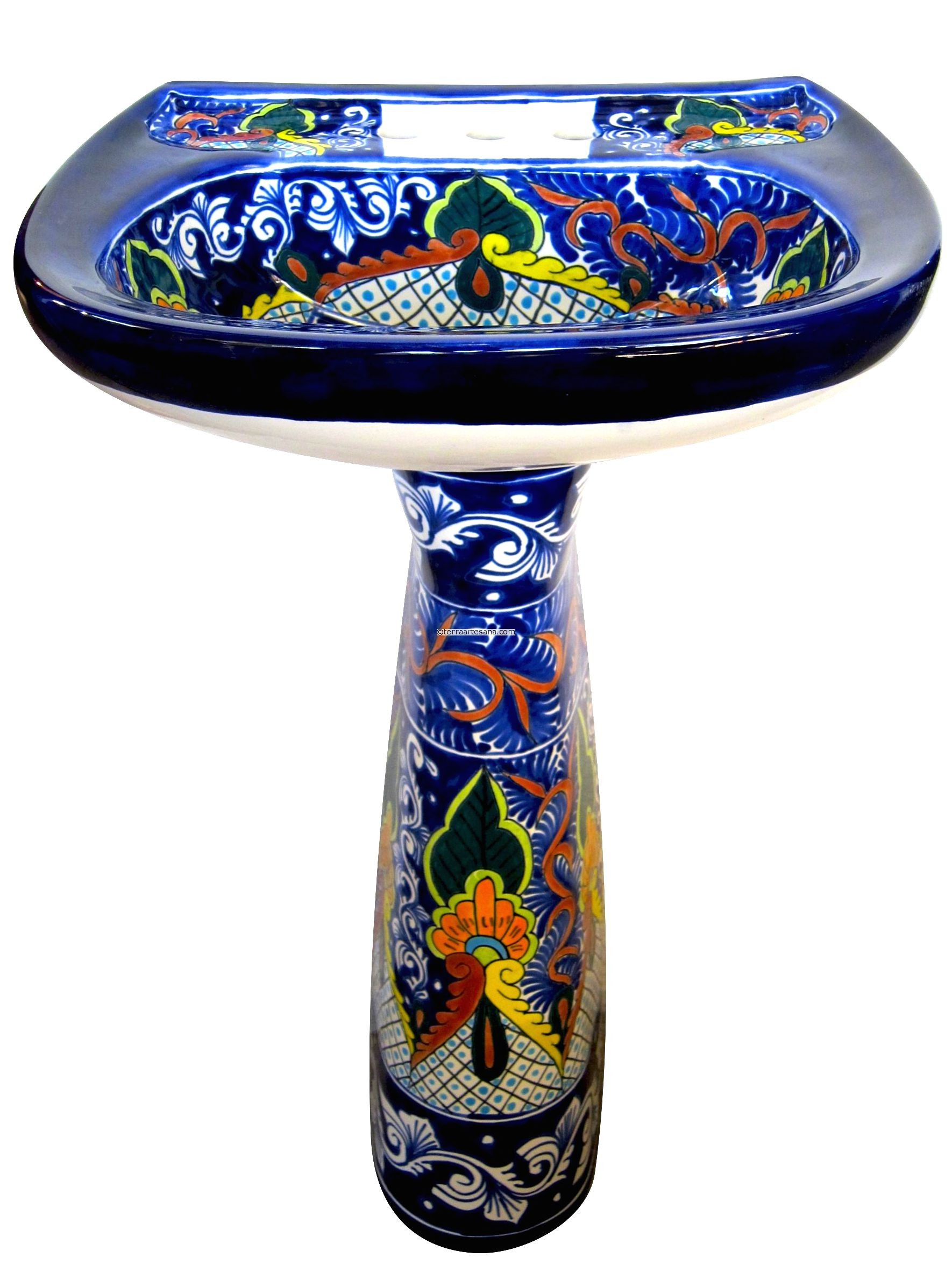 Mexican Bathroom Sink
 Mexican Talavera Pedestal Sink Puebla Terra Artesana