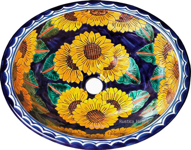 Mexican Bathroom Sink
 Mexican Oval Bathroom Sink "Sunflowers" Sinks