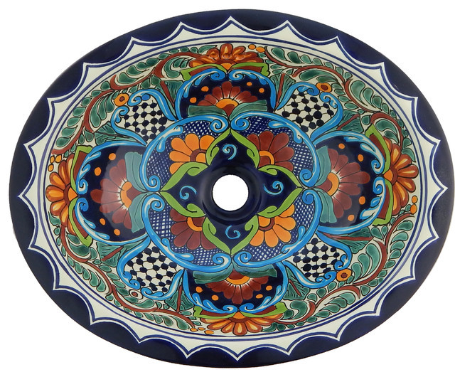 Mexican Bathroom Sink
 Mexican Talavera Ceramic Hand Painted Bathroom Oval Sink