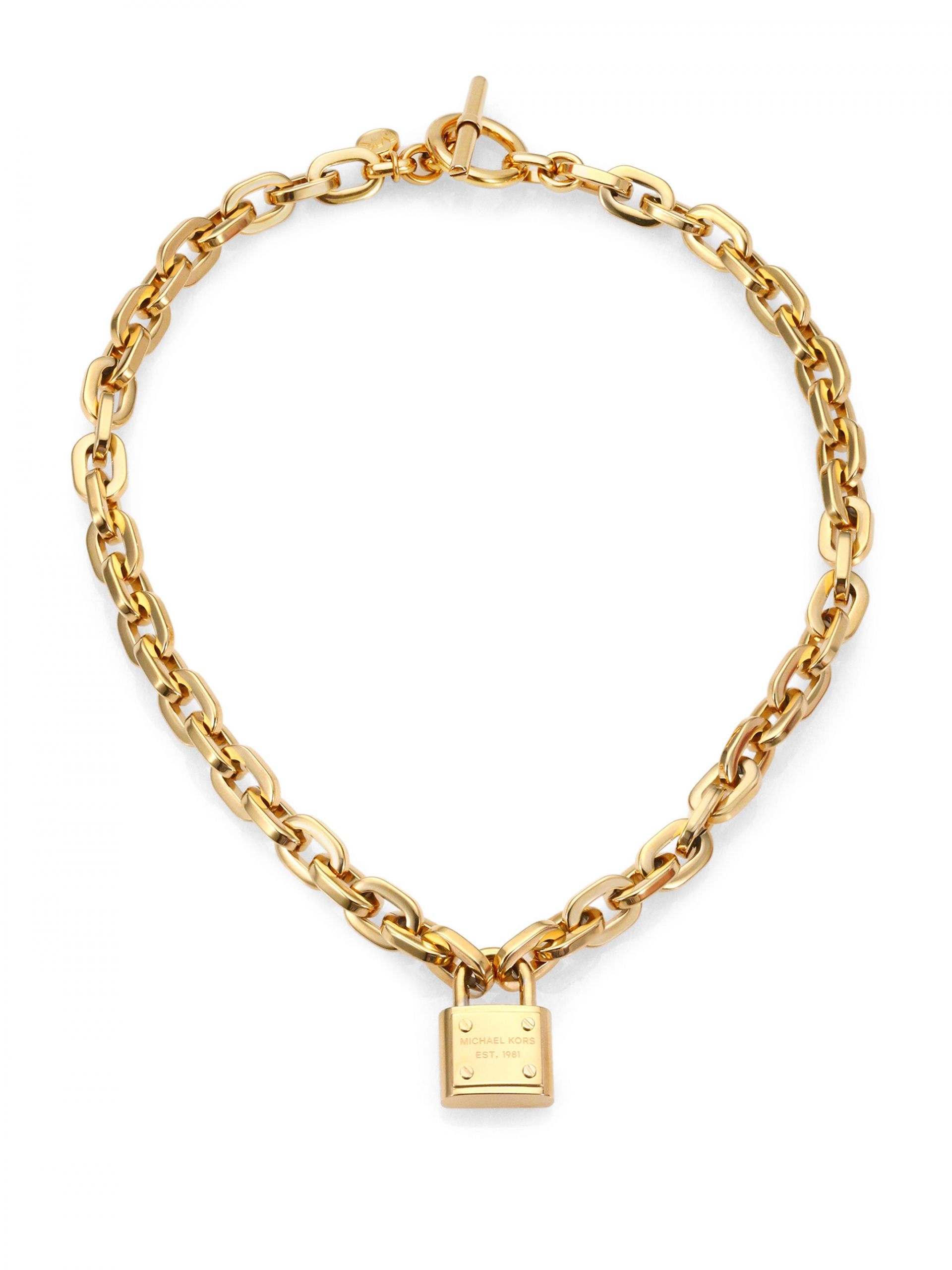 Michael Kors Lock Necklace
 Lyst Michael Kors Padlock Charm Necklace goldtone in