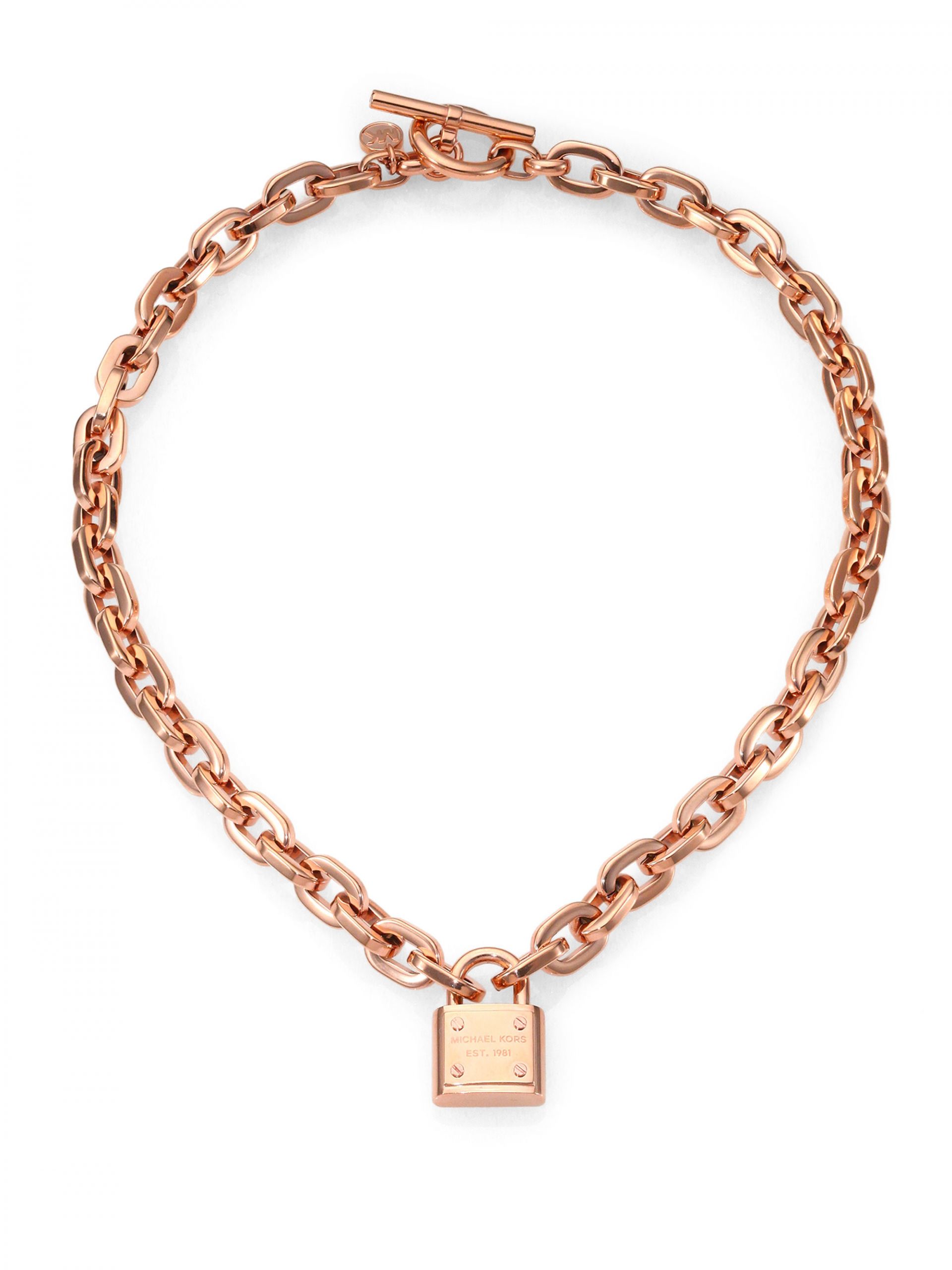 Michael Kors Lock Necklace
 Michael Kors Padlock Charm Necklace Rose Goldtone in Gold