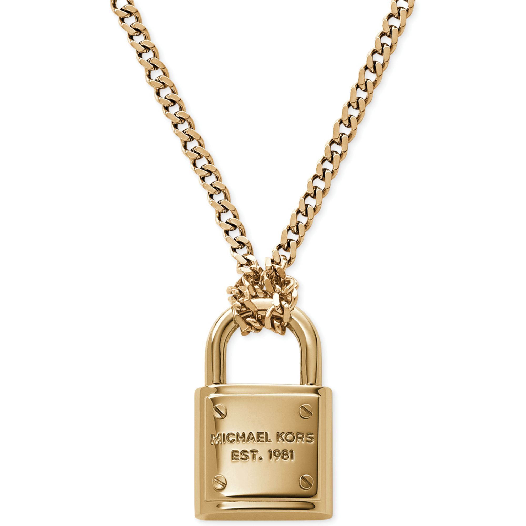 Michael Kors Lock Necklace
 Michael Kors Goldtone Logo Padlock Pendant Necklace in