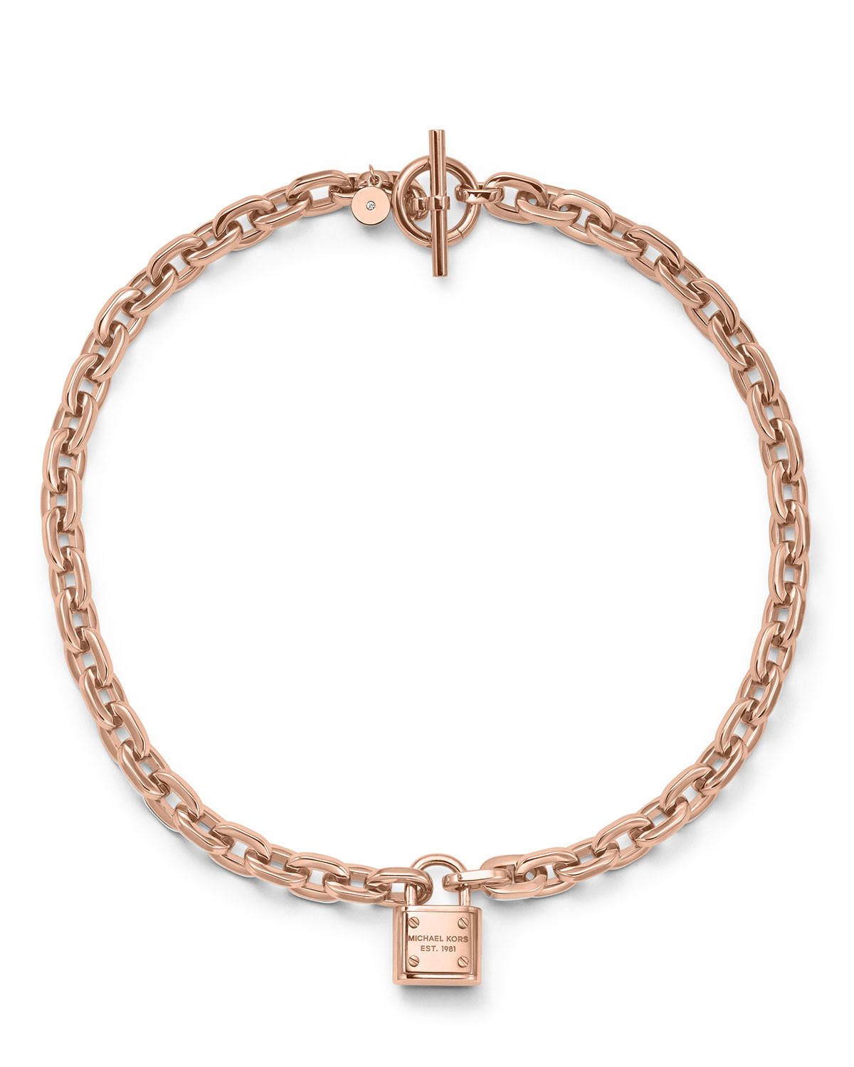 Michael Kors Lock Necklace
 Michael Kors Padlock Toggle Necklace in Gold ROSE GOLD