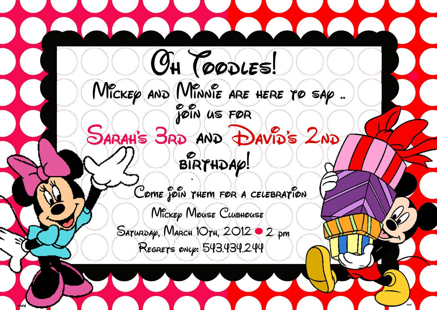 Mickey And Minnie Birthday Invitations
 Mickey Mouse Party Invitations