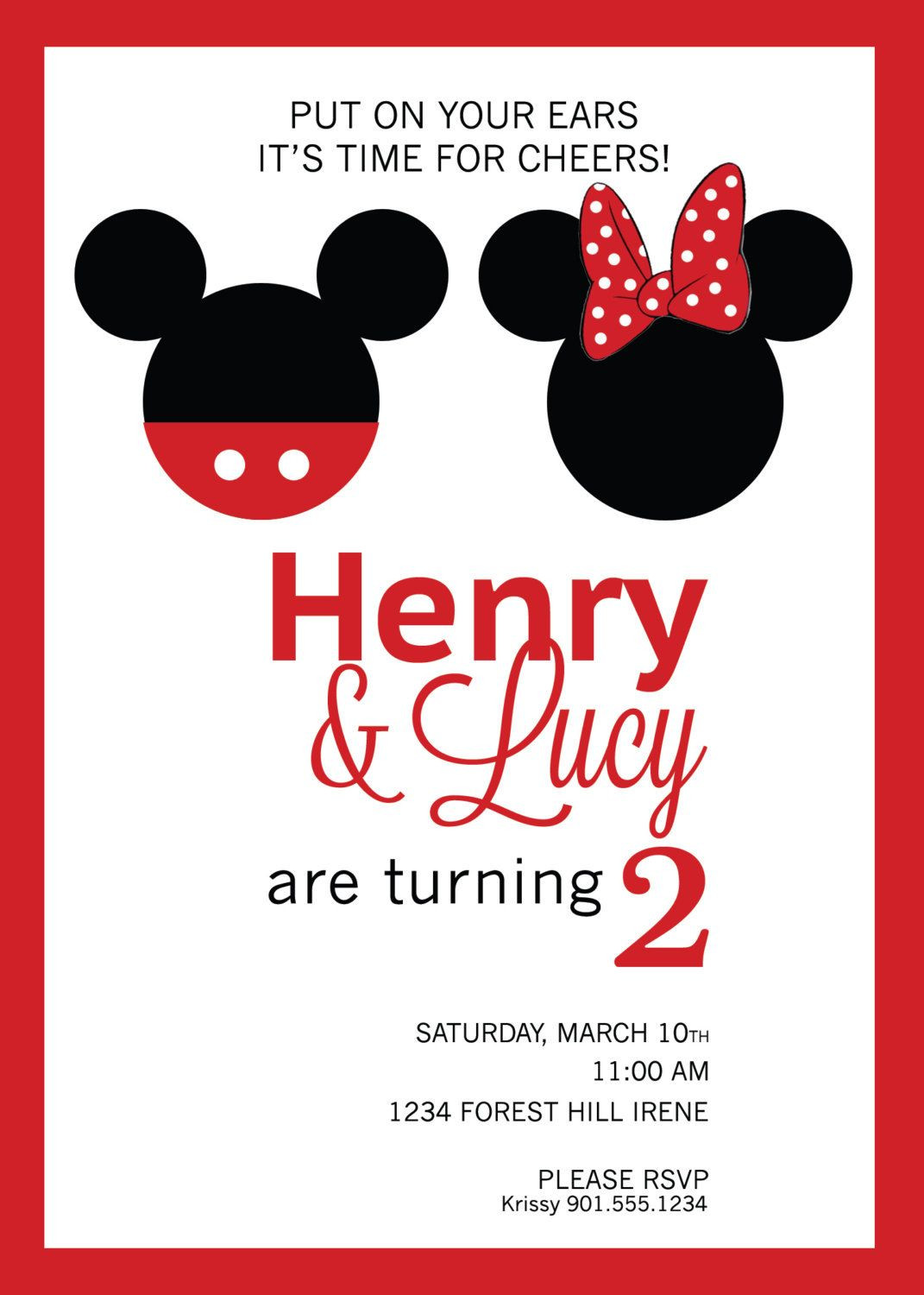 Mickey And Minnie Birthday Invitations
 Mickey & Minnie Mouse Birthday Invitation Custom DIY