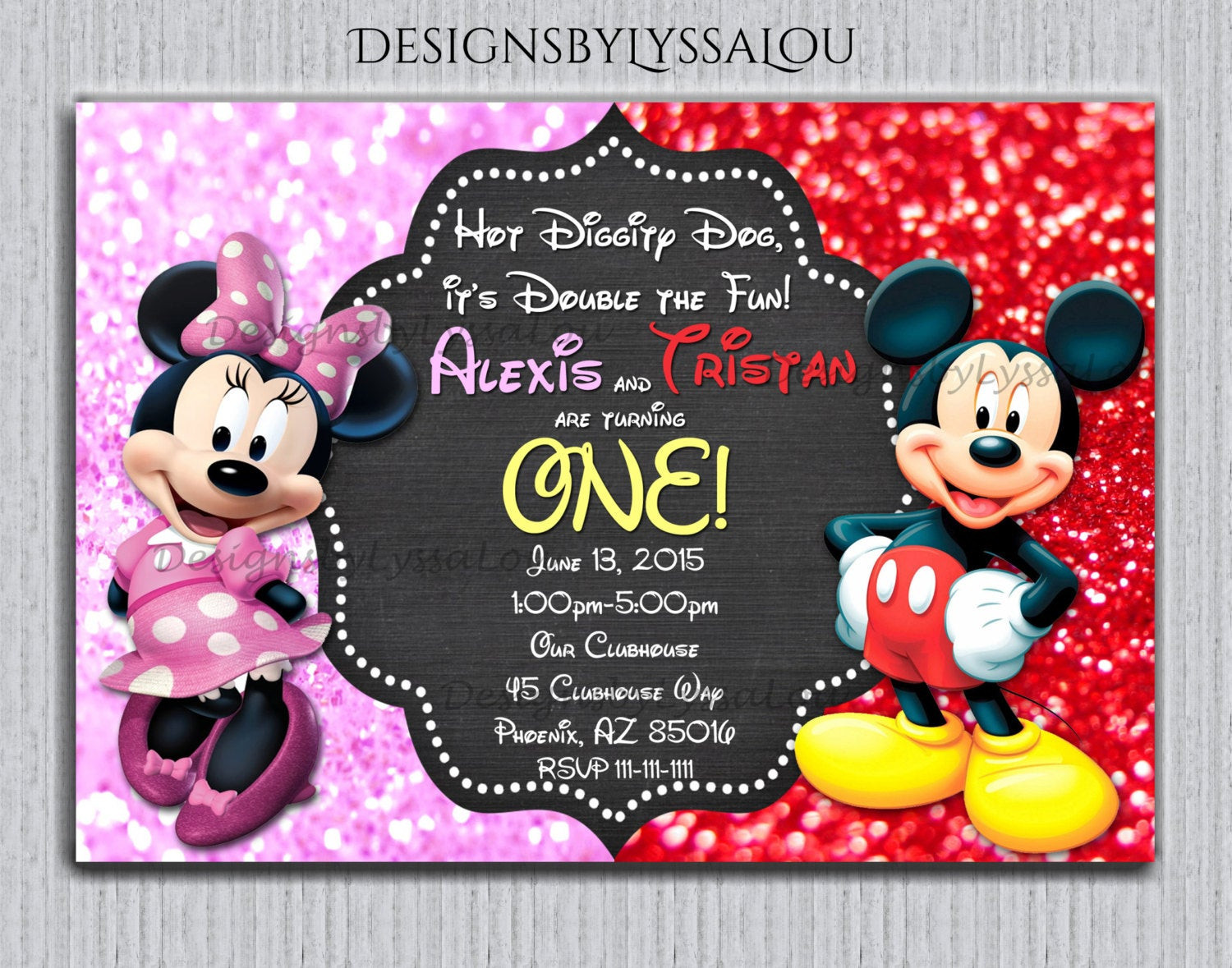 Mickey And Minnie Birthday Invitations
 Mickey and Minnie Twin Birthday Invitation by