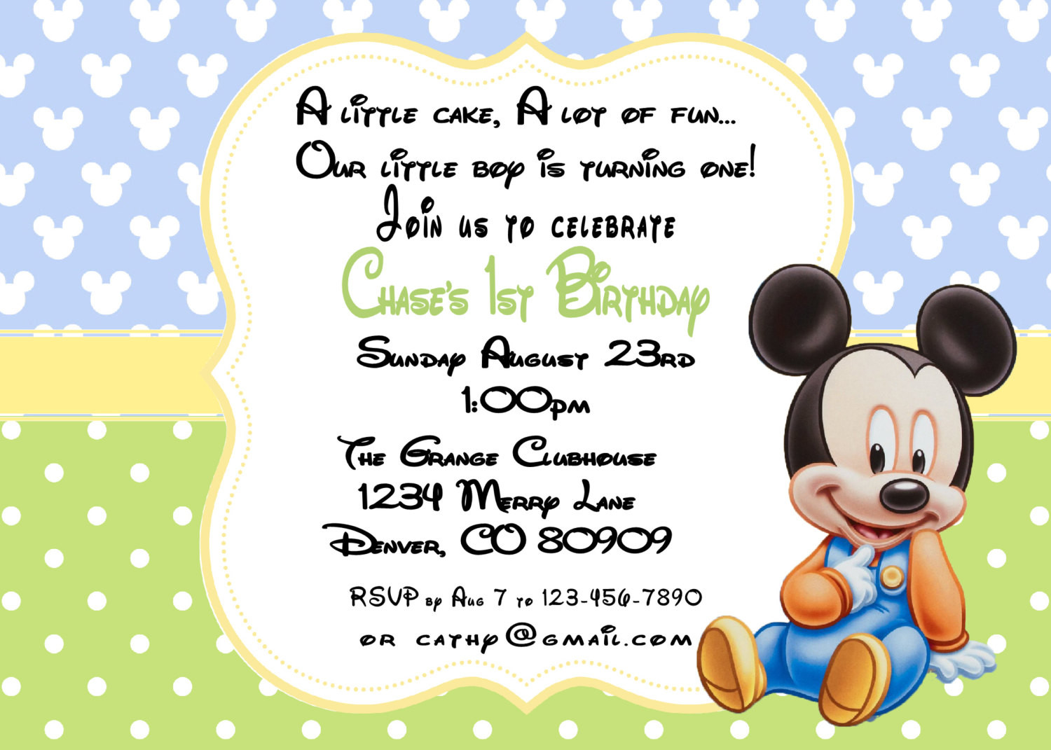 Mickey First Birthday Invitations
 Printable PDF MIckey Mouse Birthday 1st birthday Invitation