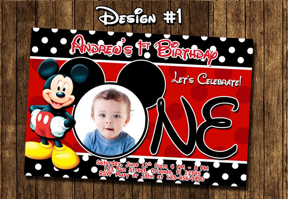Mickey First Birthday Invitations
 Mickey Mouse Baby First Birthday Party Invitations