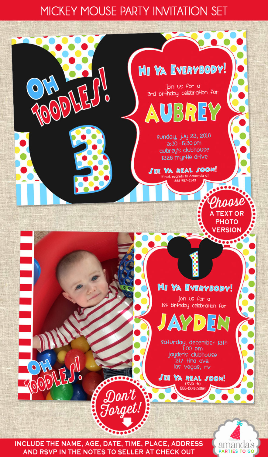 Mickey Mouse Clubhouse First Birthday Invitations
 Mickey Mouse Birthday Invitation Mickey Mouse Party