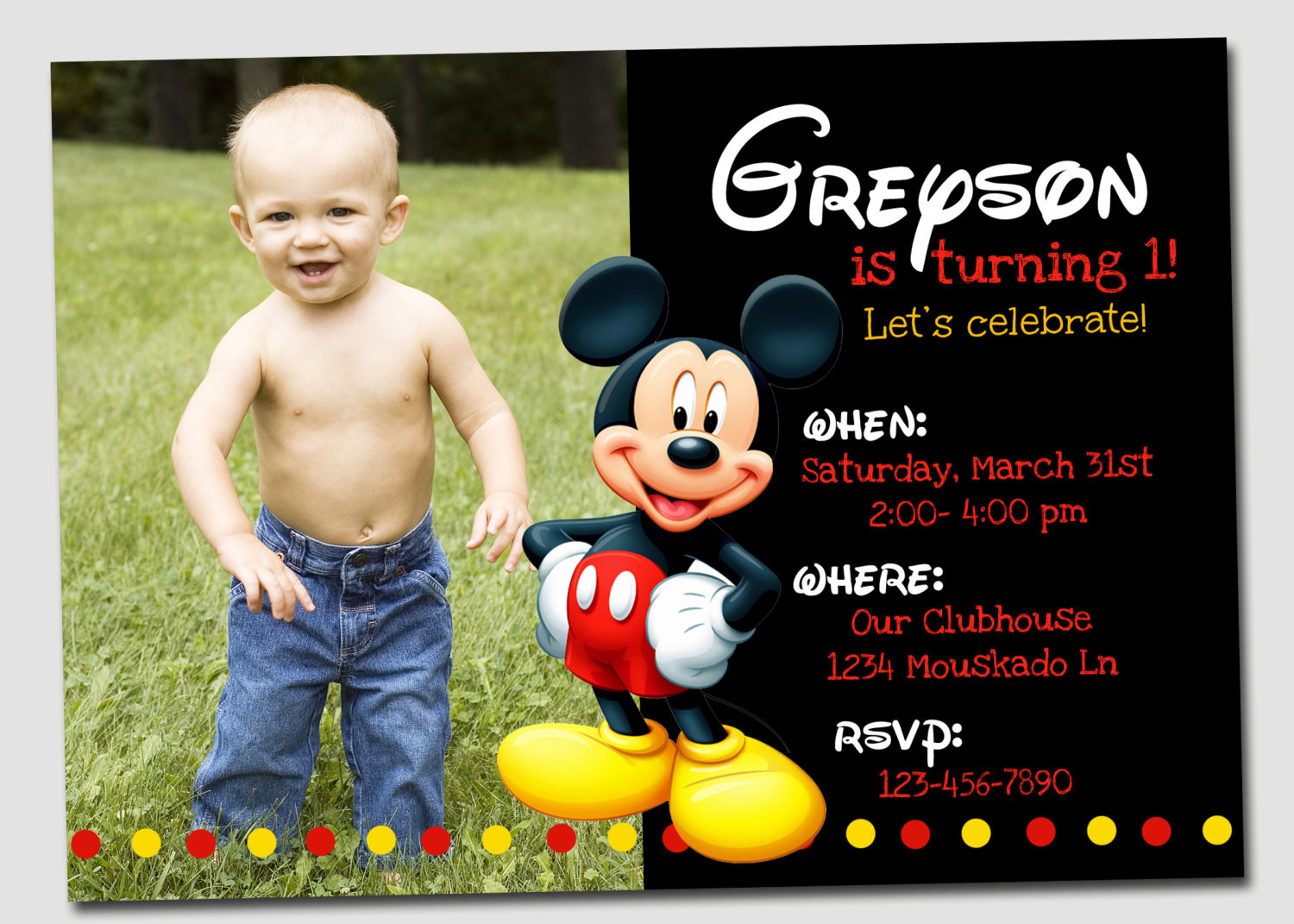 Mickey Mouse Photo Birthday Invitations
 Free Printable Mickey Mouse Birthday Invitations