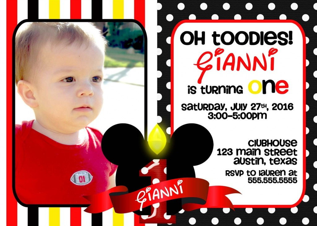 Mickey Mouse Photo Birthday Invitations
 Mickey Mouse 1st Birthday Invitations Ideas – Bagvania