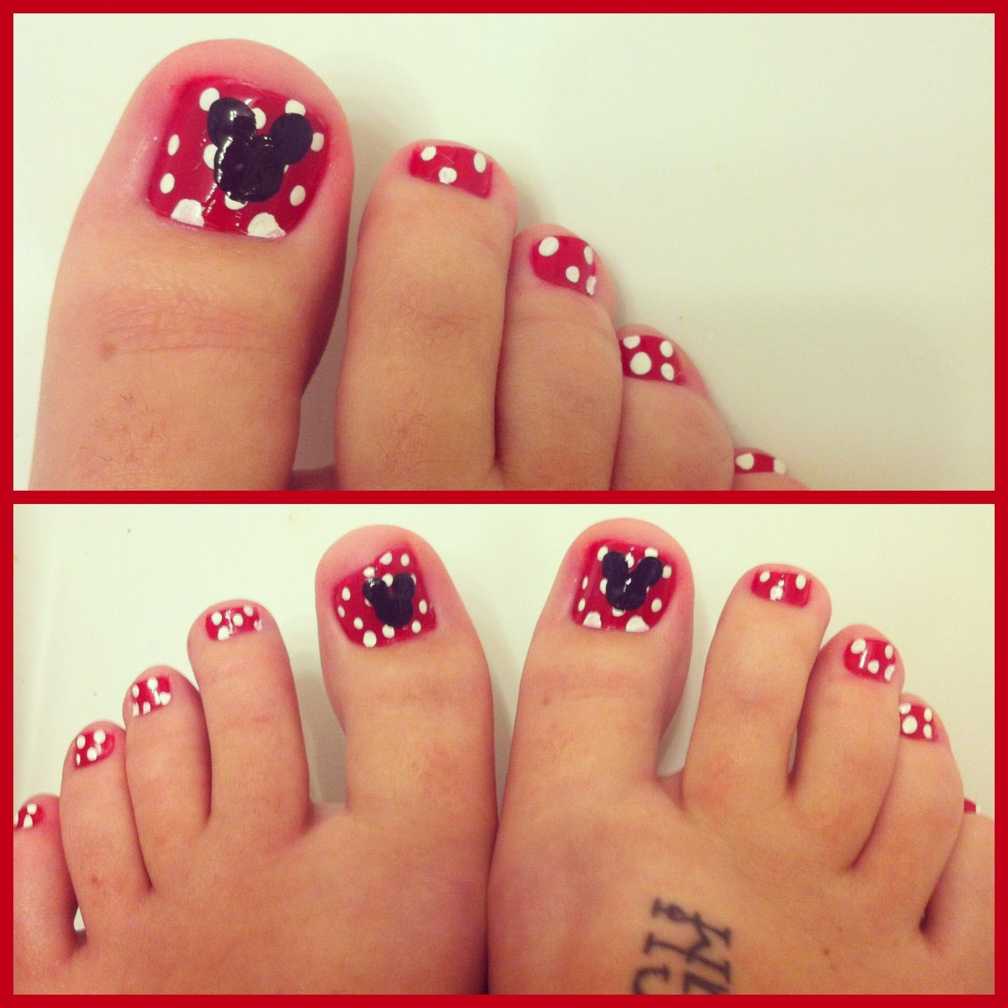 Mickey Mouse Toe Nail Art
 My Minnie mouse toe nails