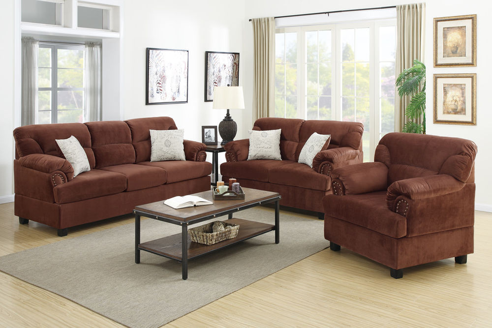 Microfiber Living Room Chairs
 3 Pc Sofa Set Sofa Loveseat & Chair In 4 Colors Microfiber