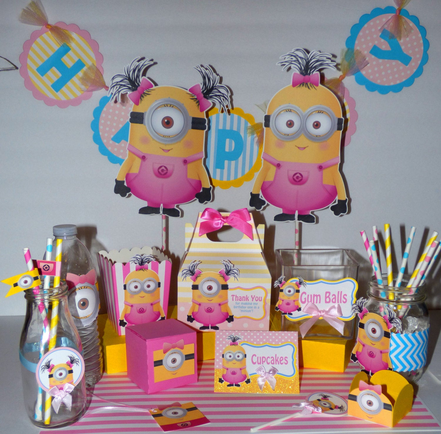 Minion Birthday Party
 Girl Minion Birthday Party Centerpieces Favor by