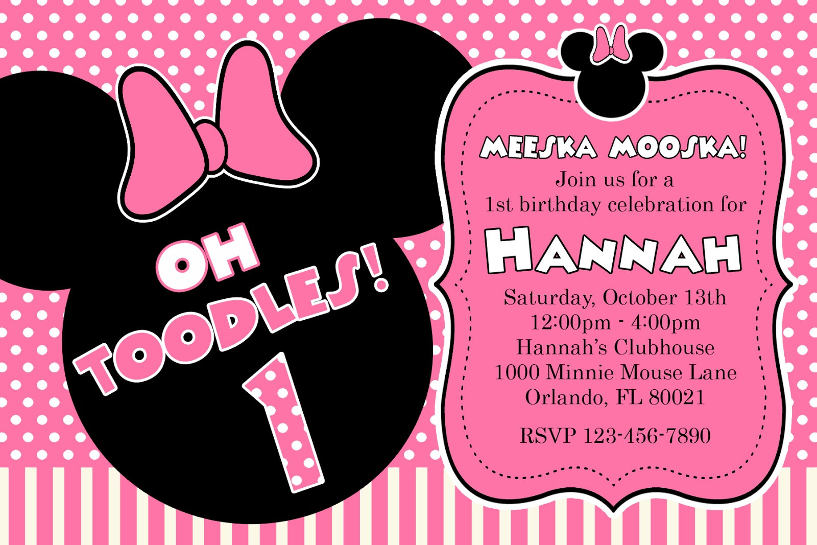 Minnie Birthday Invitations
 Free Printable Minnie Mouse 1st Birthday Invitations