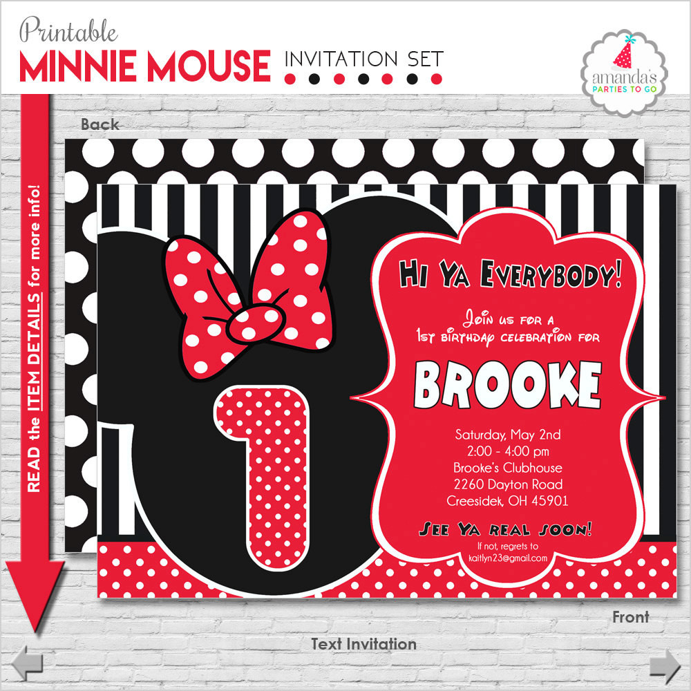 Minnie Birthday Invitations
 Minnie Mouse Invitation Minnie Mouse Birthday Invitation