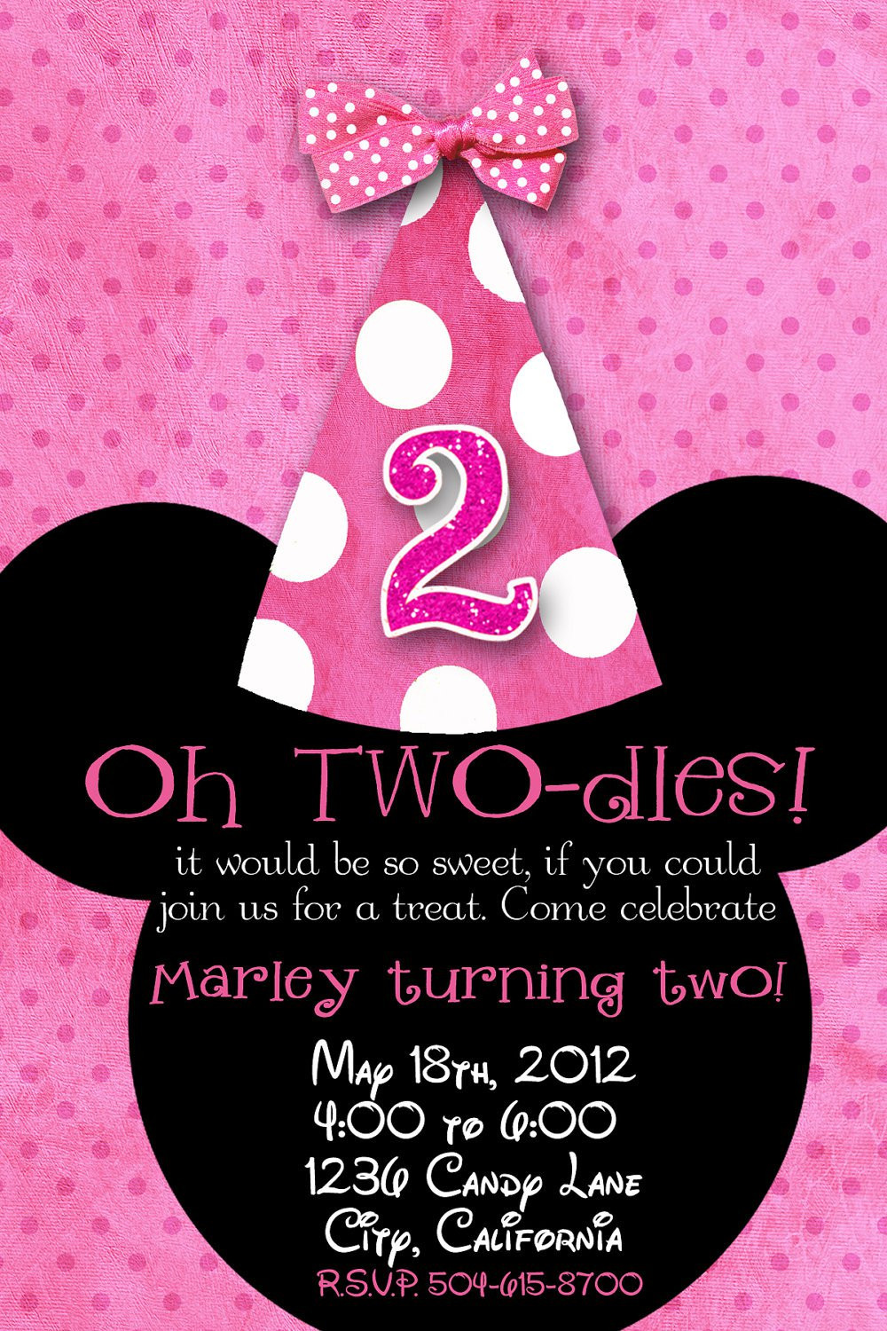 Minnie Mouse Birthday Party Invitations
 Minnie Mouse 2nd Birthday Invitations