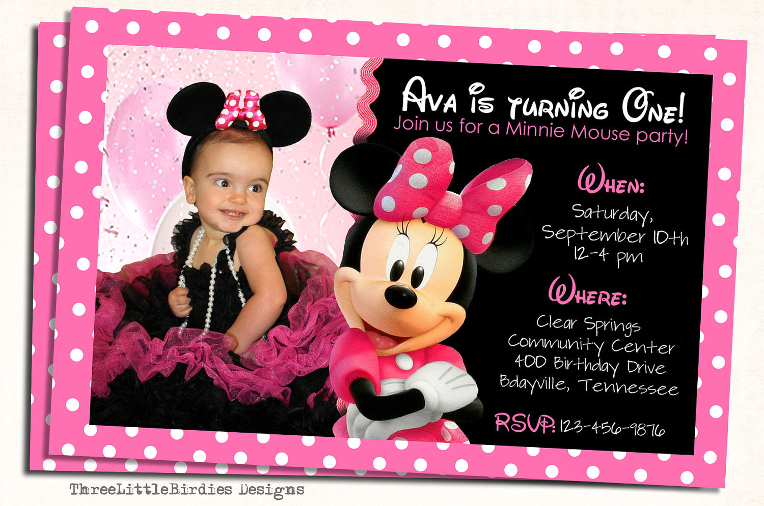 Minnie Mouse Birthday Party Invitations
 Minnie Mouse Birthday Invitation