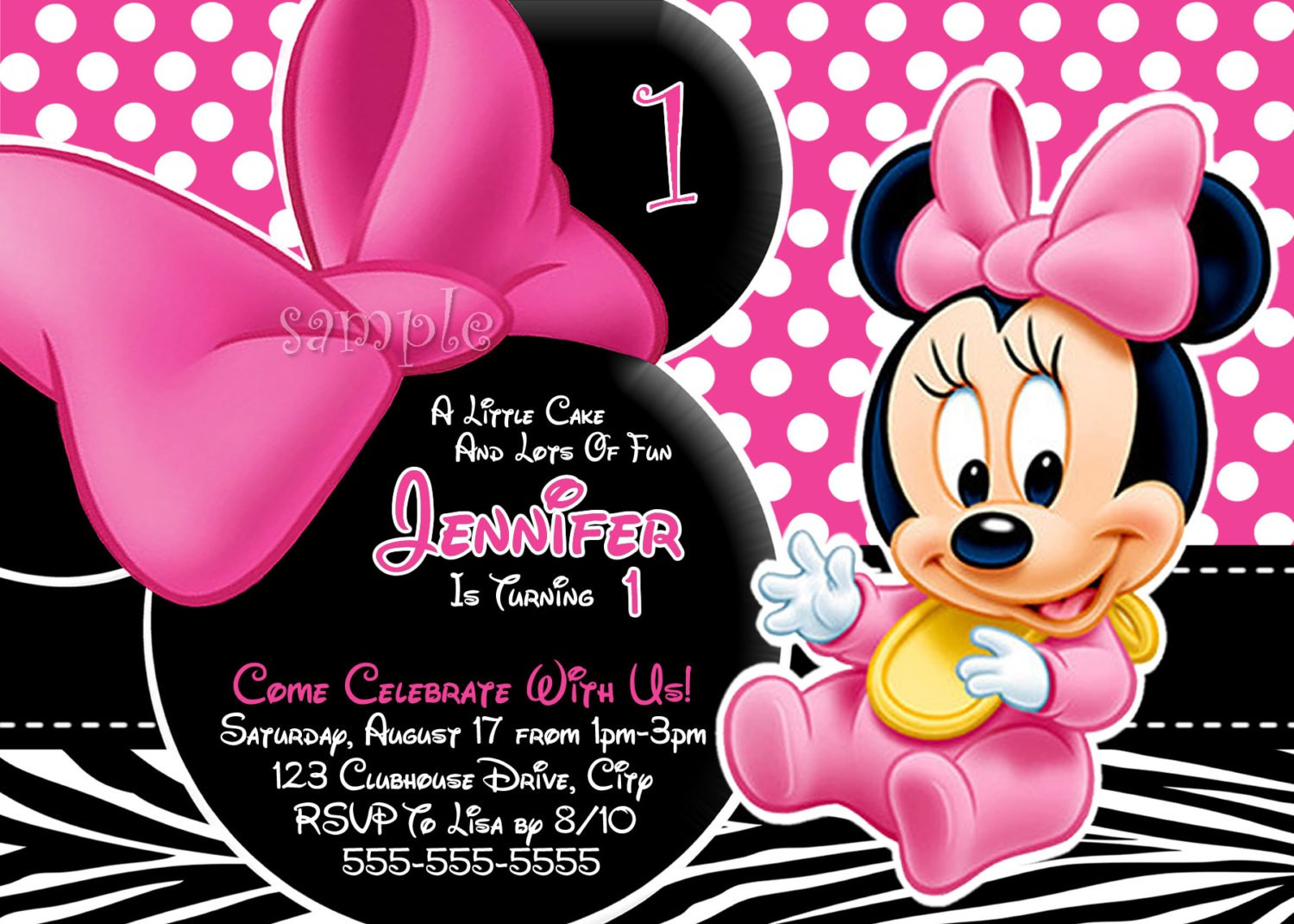 Minnie Mouse Birthday Party Invitations
 FREE Personalized Minnie Mouse First Birthday Invitations