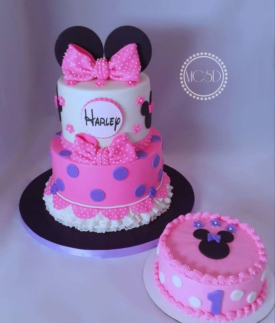 Minnie Mouse Cakes For 1st Birthday
 Minnie Mouse 1St Birthday Cake & Smash Cake CakeCentral