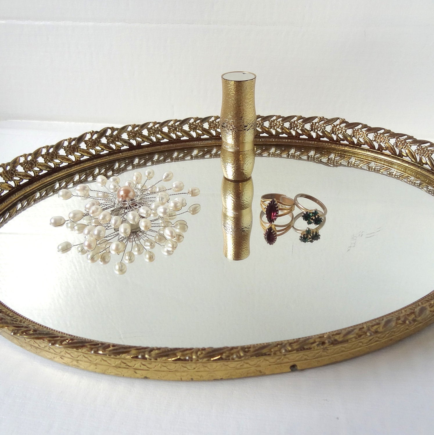 Mirrored Bathroom Tray
 Vintage Mirrored Gold Vanity Tray