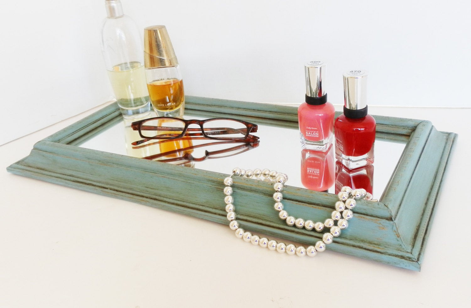 Mirrored Bathroom Tray
 Vanity Tray Perfume Tray Mirrored Tray by TreasuresbyMarylou