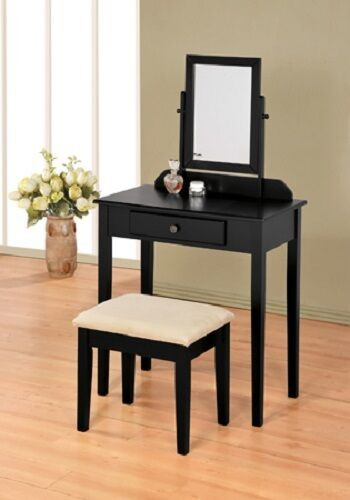 Modern Bedroom Vanity Sets
 Black Finish Contemporary Bedroom Vanity Set with Stool