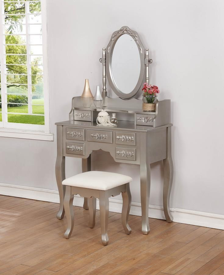 Modern Bedroom Vanity Sets
 Contemporary Metallic Silver Vanity Set