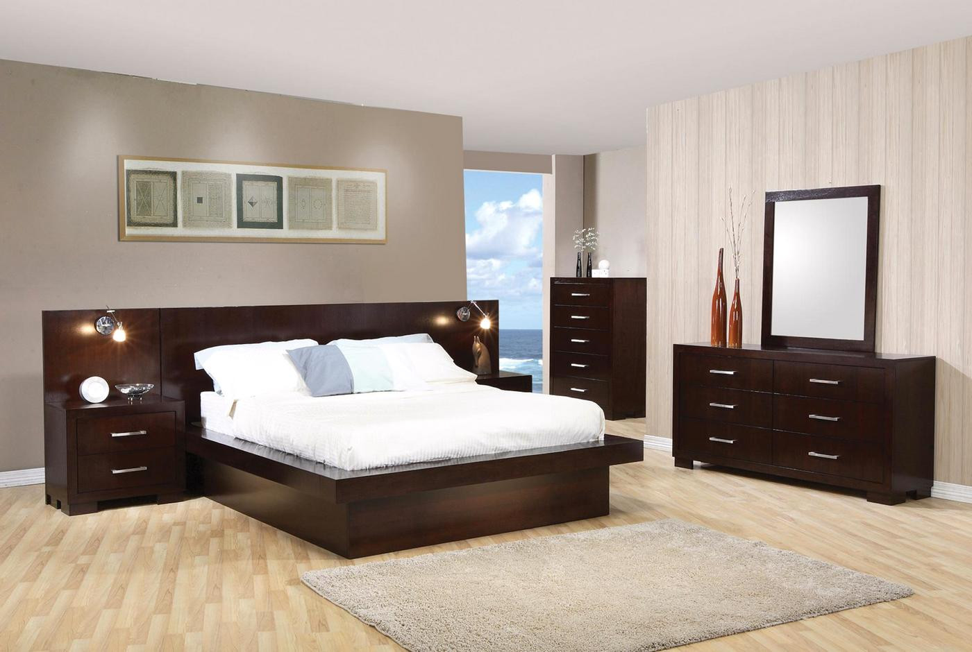 Modern Contemporary Bedroom Sets
 Jessica Modern Platform Cappuccino Finish Bedroom Set Free