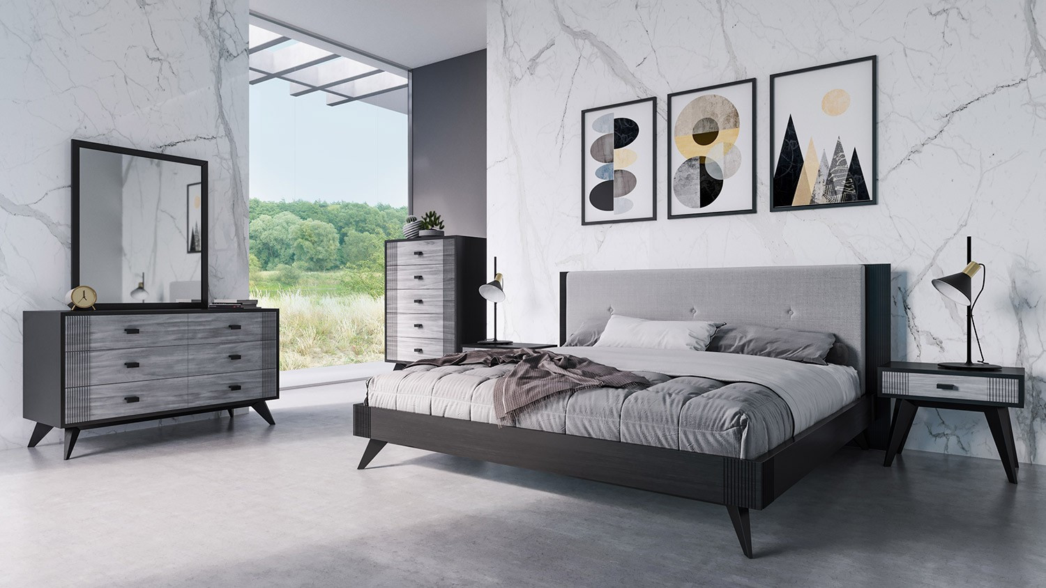 Modern Gray Bedroom
 Nova Domus Panther Contemporary Grey & Black Bedroom Set