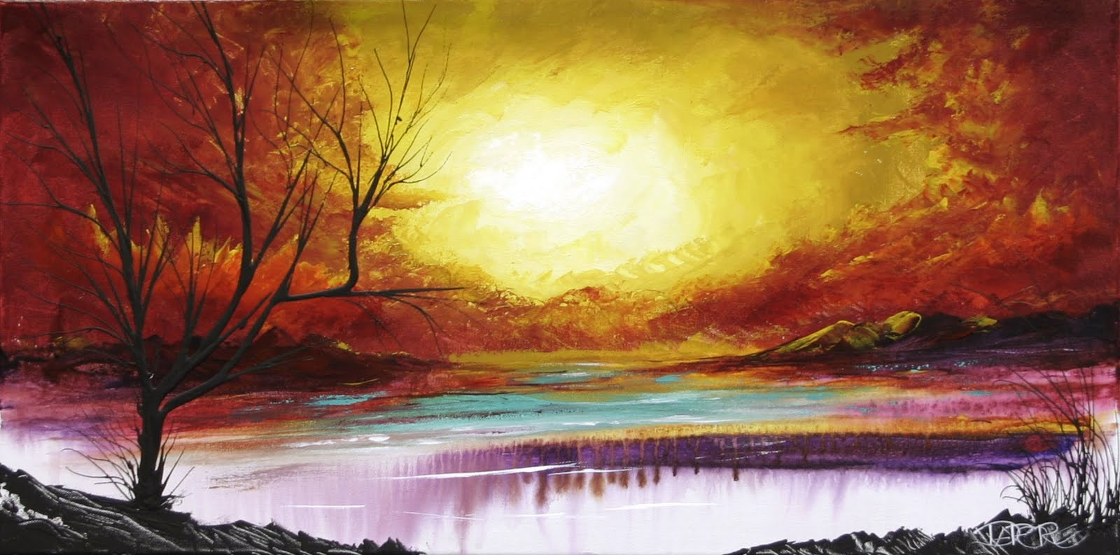 Modern Landscape Paintings
 Red orange yellow Autumn tree Painting Canvas Art Modern