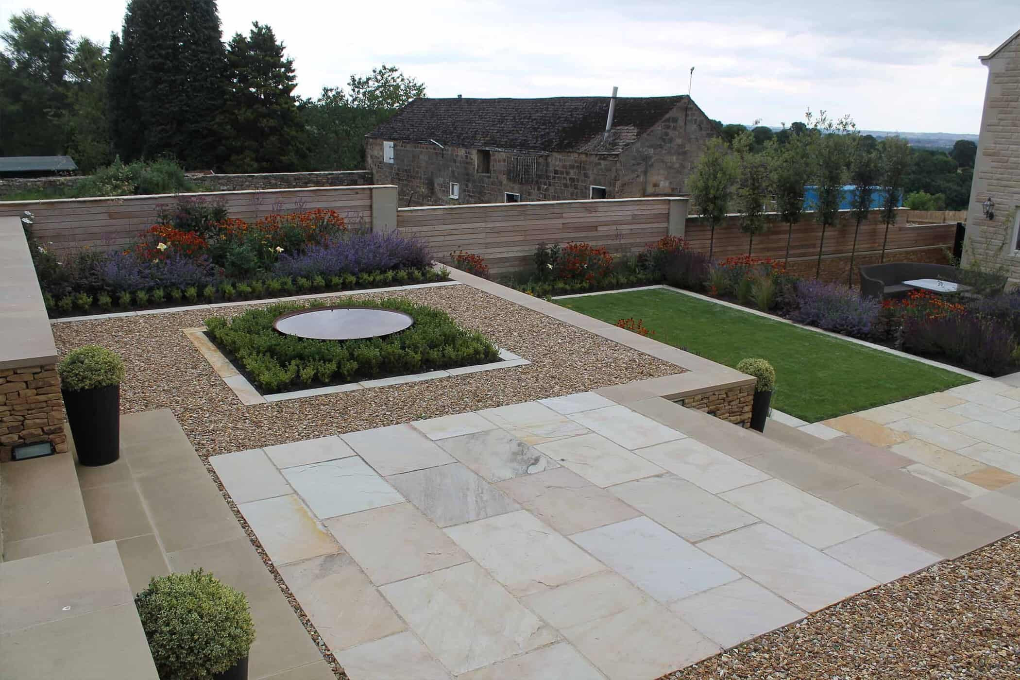 Modern Terrace Landscape
 Modern terraced garden with level lawns and colourful planting