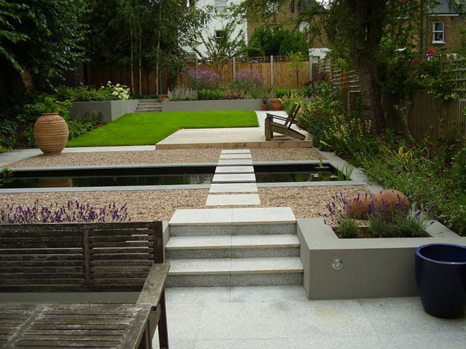 Modern Terrace Landscape
 Contemporary Terraced Garden with Formal Pool