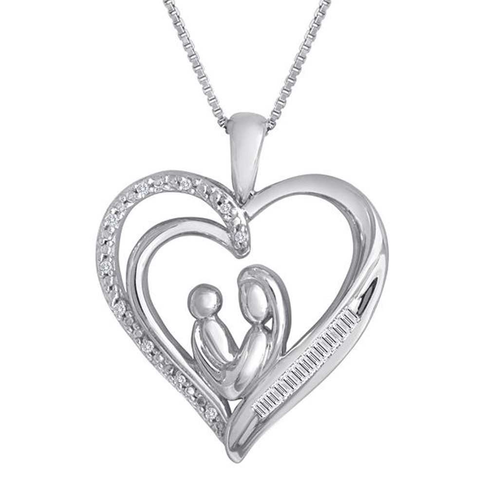 Mom Necklace White Gold
 14k White Gold Over 1 10 CT TW Lab Diamond Mom Heart