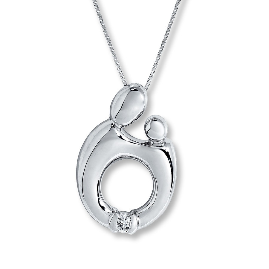 Mom Necklace White Gold
 Mother & Child Necklace 1 15 ct Diamond 14K White Gold