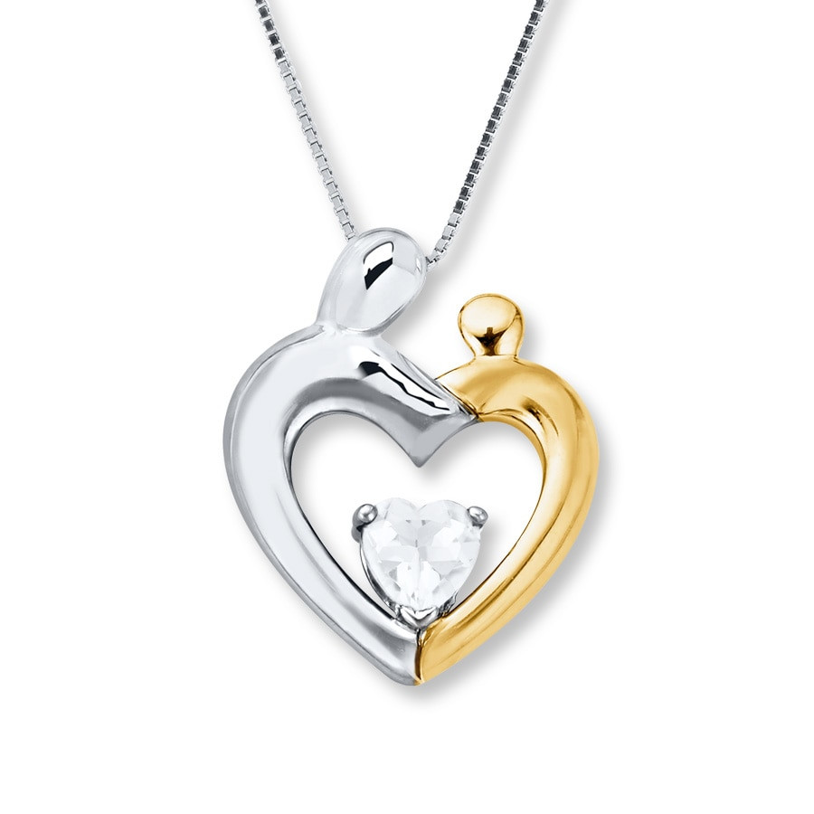 Mom Necklace White Gold
 Mother & Child Necklace White Topaz Sterling Silver 10K
