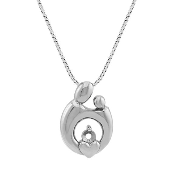 Mom Necklace White Gold
 Personalized Mother & Child Pendant in 14k White Gold 18