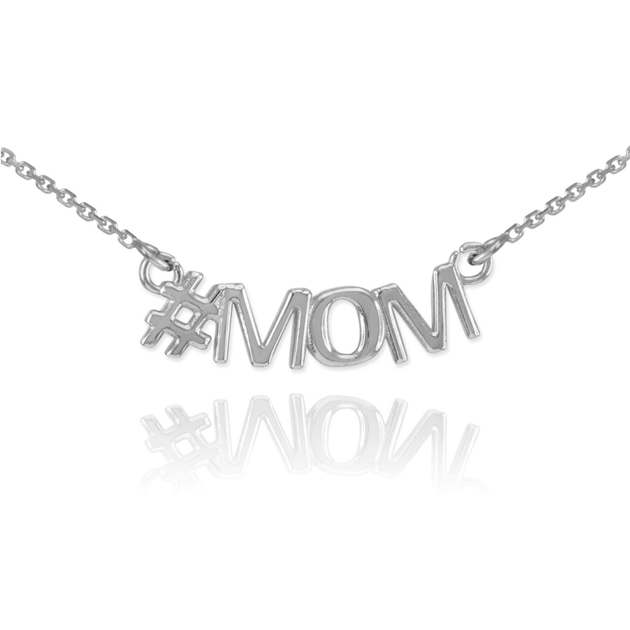 Mom Necklace White Gold
 14k White Gold MOM Necklace