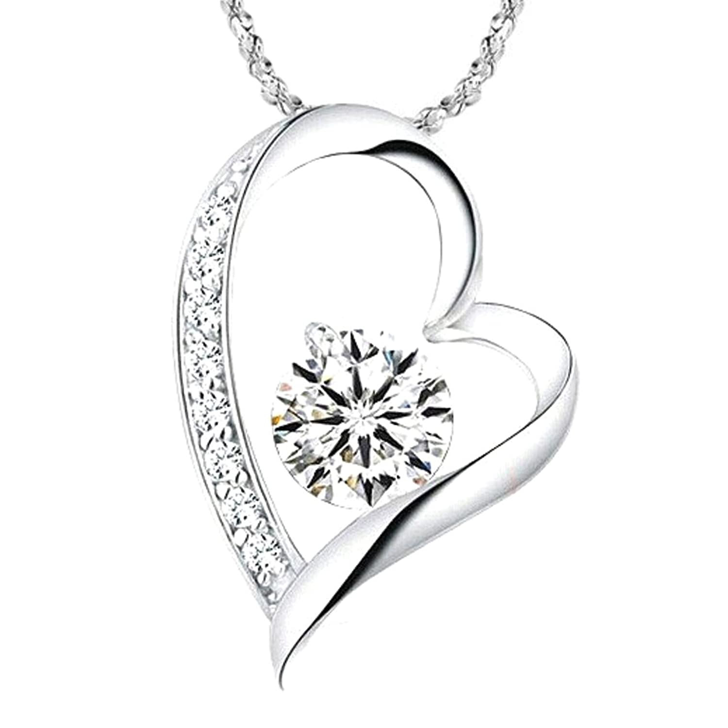 Mom Necklace White Gold
 14K White Gold Overlay I Love You Heart Pendant Necklace