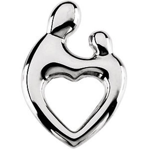 Mom Necklace White Gold
 Mother and Child Heart Pendant 14kt White Gold by usajewelry