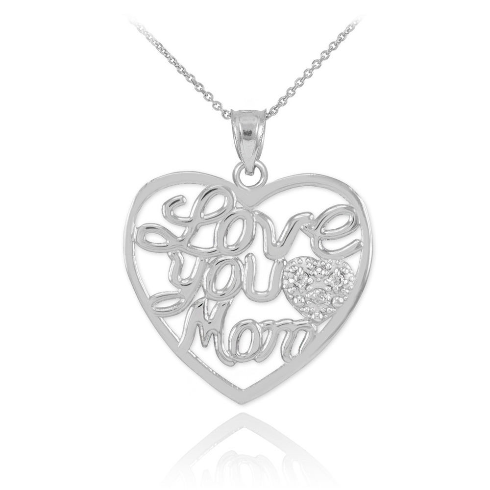 Mom Necklace White Gold
 Mother s Day Gifts 14K White Gold Diamond Pave Heart