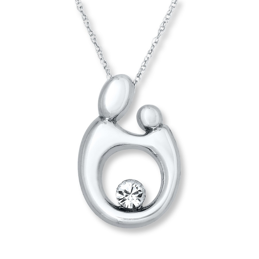 Mom Necklace White Gold
 Mother & Child Necklace Crystal Accent 10K White Gold