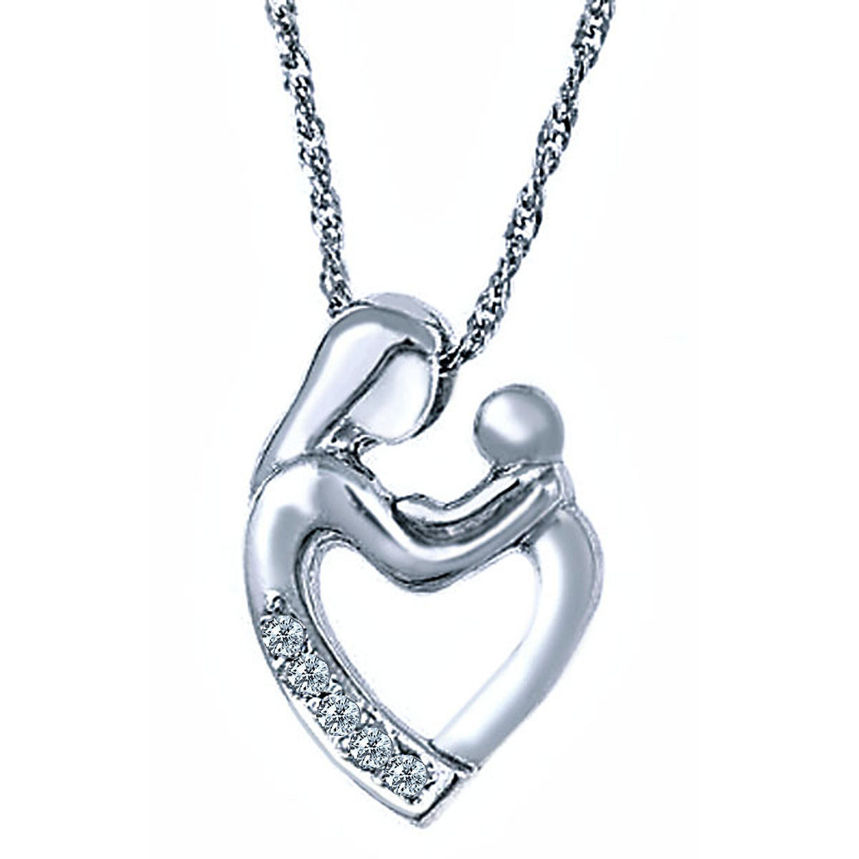 Mom Necklace White Gold
 Diamond Mother Child Heart Pendant Necklace 18" 10k White