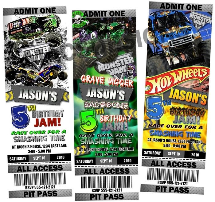 Monster Jam Birthday Invitations
 Monster Truck Jam Birthday Party Ticket Invitations