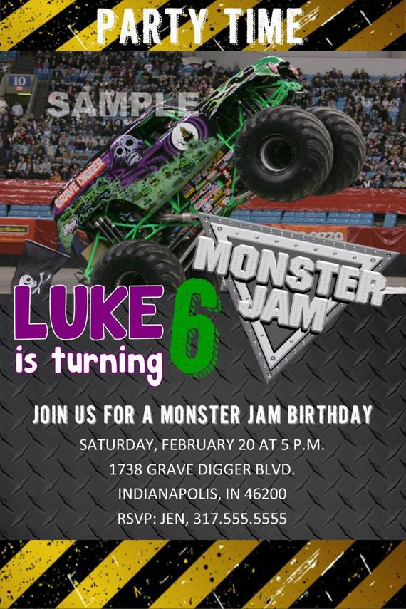 Monster Jam Birthday Invitations
 Grave Digger Monster Jam Birthday Party by OrijenalDesigns