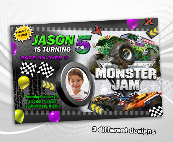 Monster Jam Birthday Invitations
 Monster Jam birthday invitation party invite card printable