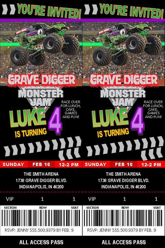 Monster Jam Birthday Invitations
 Grave Digger Monster Jam Birthday Invitation by