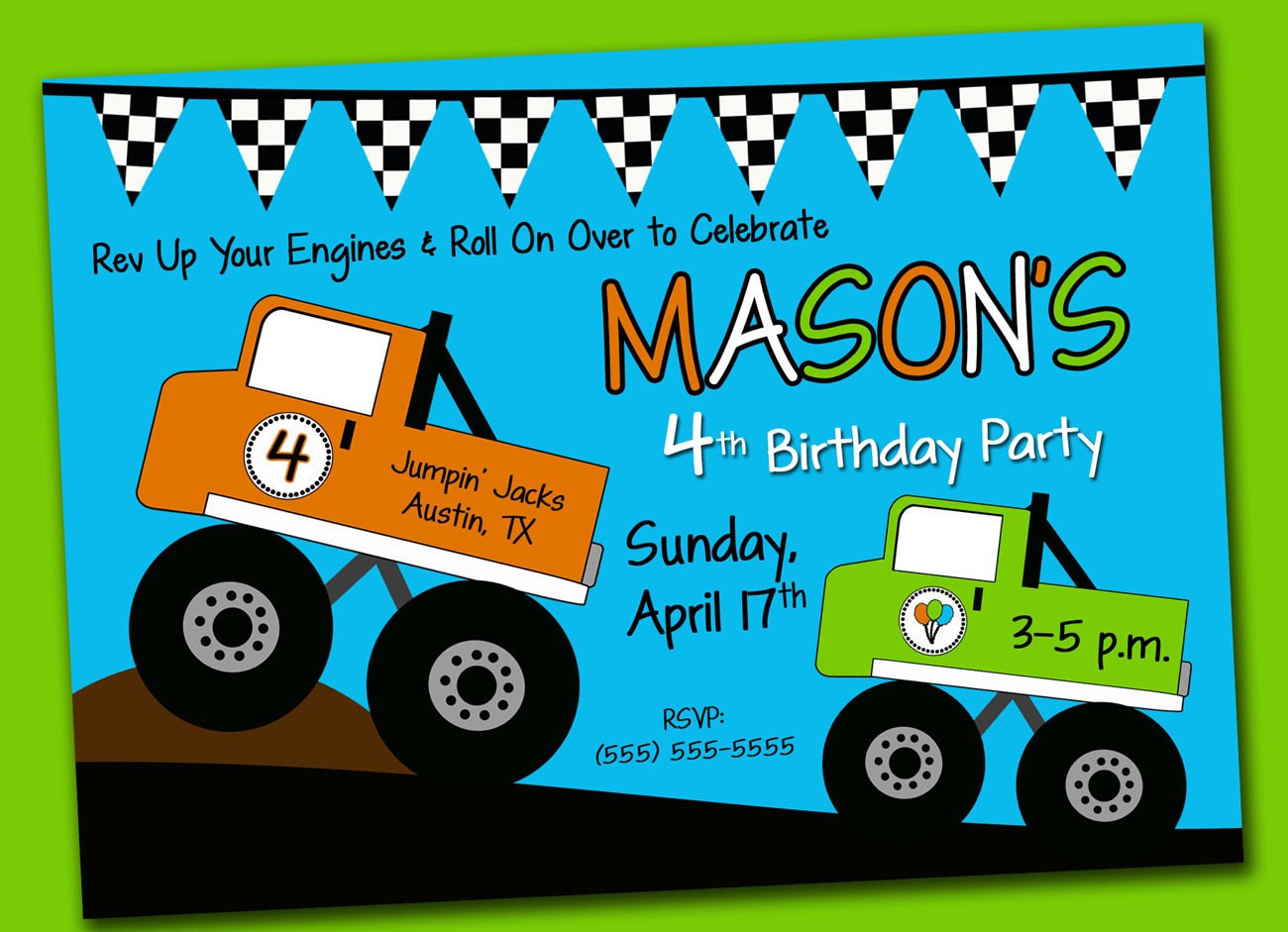 Monster Truck Birthday Invitations
 Printable Digital Monster Truck Birthday Party Invitation